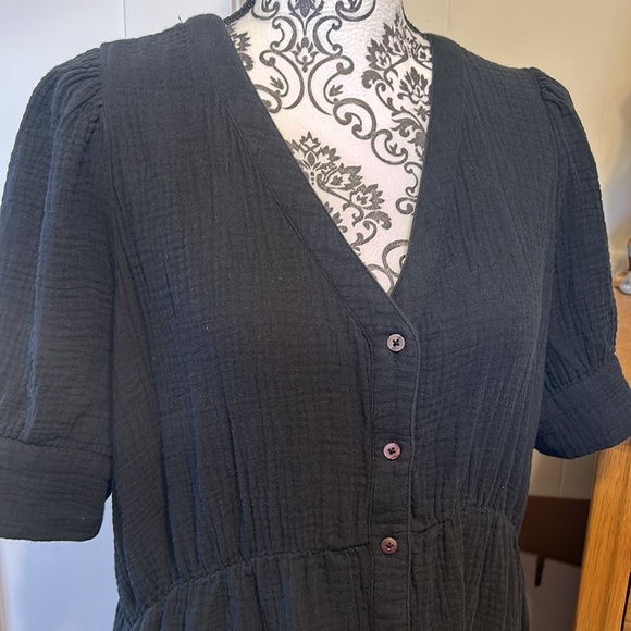 Madewell Lightspun Button-front Tiered Black Midi Dress Size 16 - Picture 6 of 12